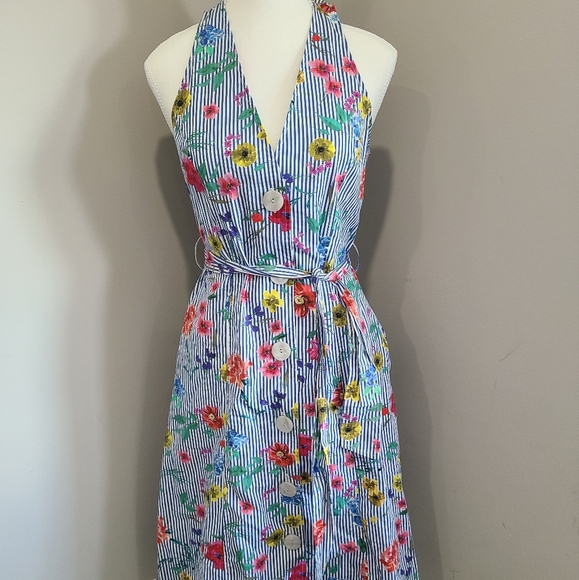 ZARA FLORAL STRIPED DRESS WITH POCKETS - Picture 2 of 7